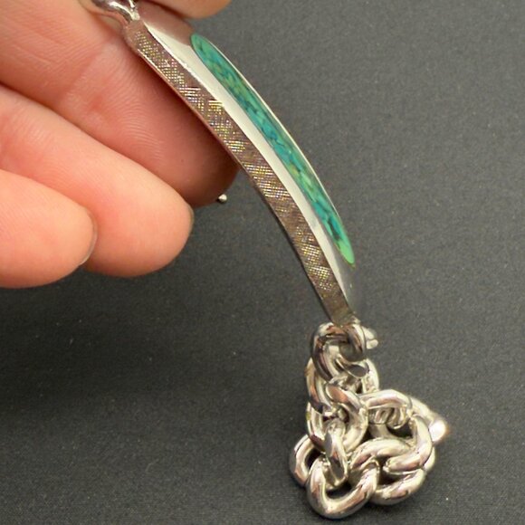 Vtg Celebrity NY Unisex Chunky Mens Bracelet Green Chip Curb Chain Silver Tone - Picture 8 of 10